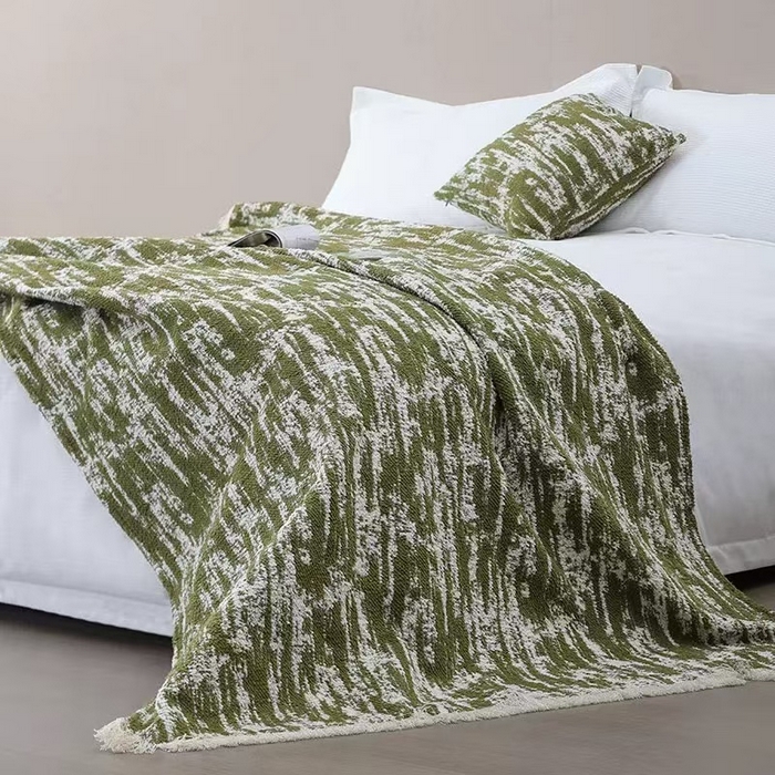 91家纺网 家纺一手货源 找家纺 安力森/诚臻酒店用品 2025新款轻奢毛绒卡其色床尾巾高级酒店床旗简约诧寂风搭巾民宿床尾毯搭毯 轻奢抽象刷纹绿色