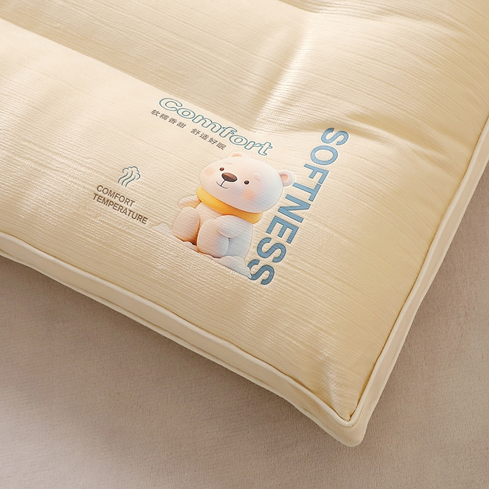 91家纺网 家纺一手货源 找家纺 糖果枕芯 2025新款水晶绒枕芯双边单人宿舍枕头护颈定型枕头枕芯 云享护颈枕低枕-米色