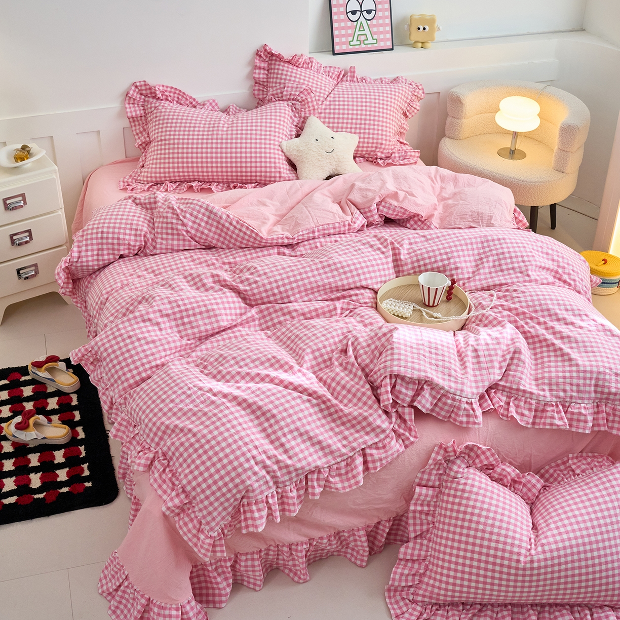 91家纺网 家纺一手货源 找家纺 （总）珂博家纺 2025新款韩版花边四件套纯棉全棉水洗棉四件套