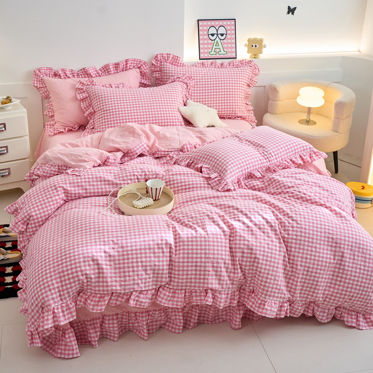 91家纺网 家纺一手货源 找家纺 （总）珂博家纺 2025新款韩版花边四件套纯棉全棉水洗棉四件套