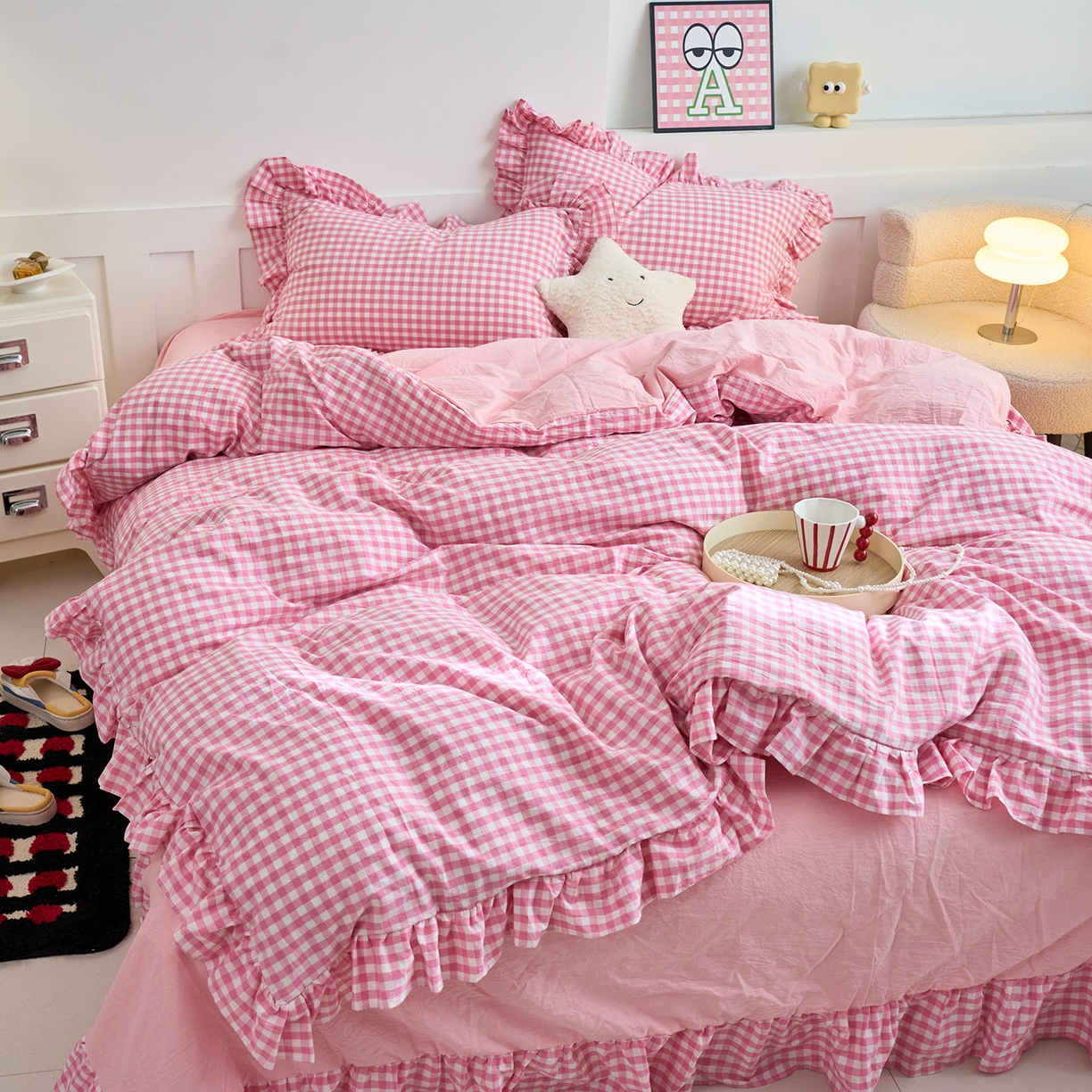 91家纺网 家纺一手货源 找家纺 （总）珂博家纺 2025新款韩版花边四件套纯棉全棉水洗棉四件套