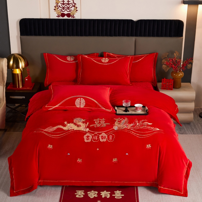 91家纺网 家纺一手货源 找家纺 （总）默忆 2025新款婴儿绒刺绣婚庆四件套