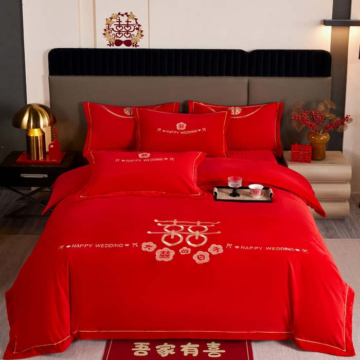 91家纺网 家纺一手货源 找家纺 （总）默忆 2025新款婴儿绒刺绣婚庆四件套