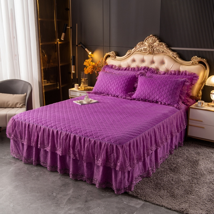 91家纺网 家纺一手货源 找家纺 默忆 2025新款宝宝绒蕾丝刺绣花边四件套 水晶紫