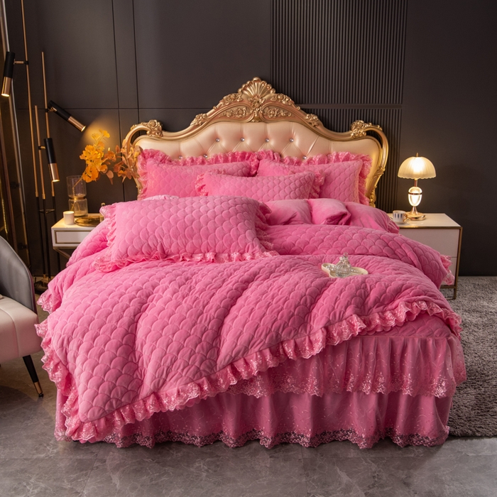 91家纺网 家纺一手货源 找家纺 （总）默忆 2025新款宝宝绒蕾丝刺绣花边四件套