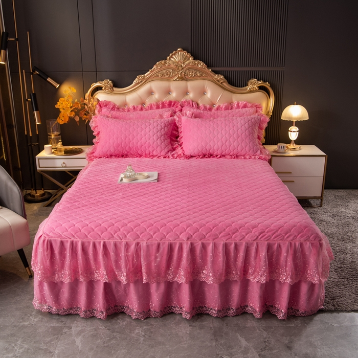 91家纺网 家纺一手货源 找家纺 （总）默忆 2025新款宝宝绒蕾丝刺绣花边四件套