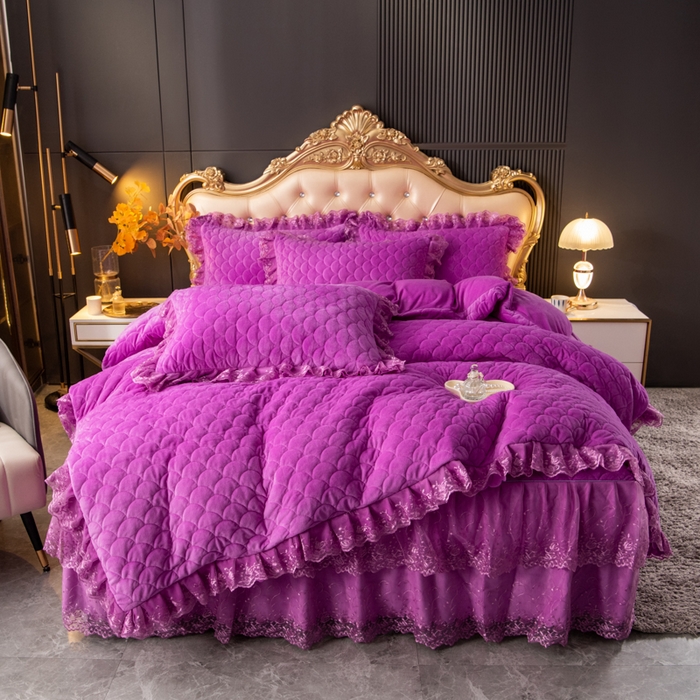 91家纺网 家纺一手货源 找家纺 （总）默忆 2025新款宝宝绒蕾丝刺绣花边四件套