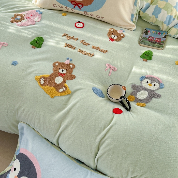 91家纺网 家纺一手货源 找家纺 （总）眠屿家纺 2025新款加厚牛奶绒毛巾绣四件套