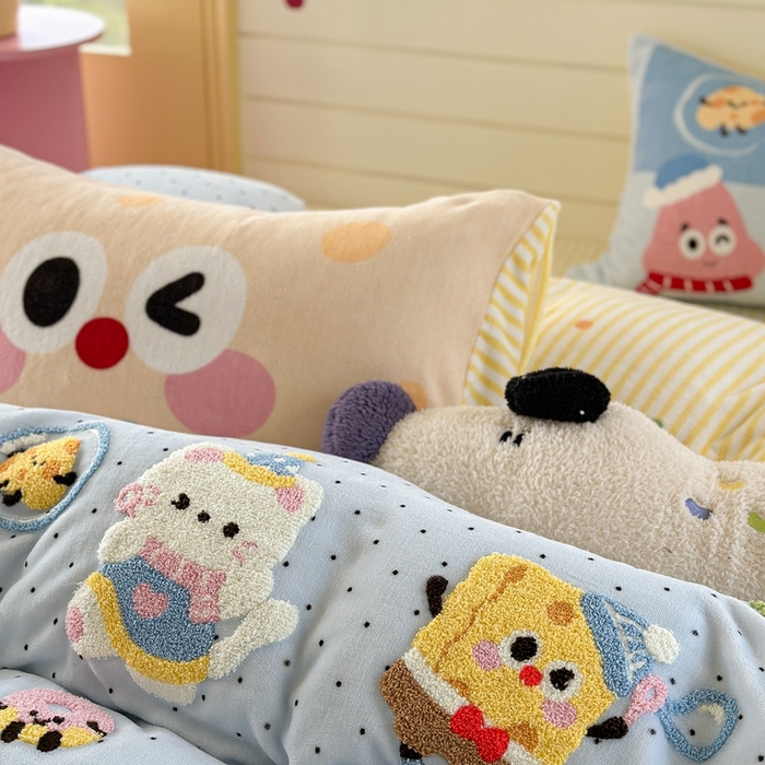 91家纺网 家纺一手货源 找家纺 眠屿家纺 2025新款加厚牛奶绒毛巾绣四件套 玩泡泡