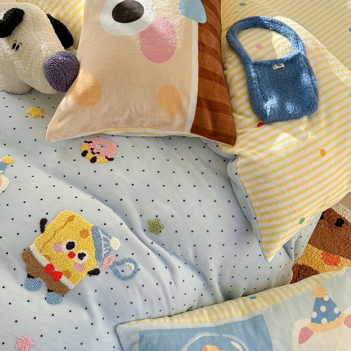 91家纺网 家纺一手货源 找家纺 眠屿家纺 2025新款加厚牛奶绒毛巾绣四件套 玩泡泡