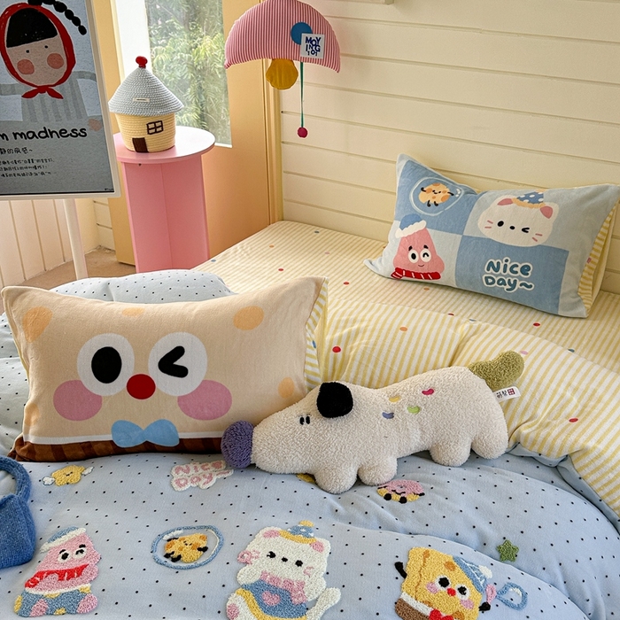 91家纺网 家纺一手货源 找家纺 眠屿家纺 2025新款加厚牛奶绒毛巾绣四件套 玩泡泡