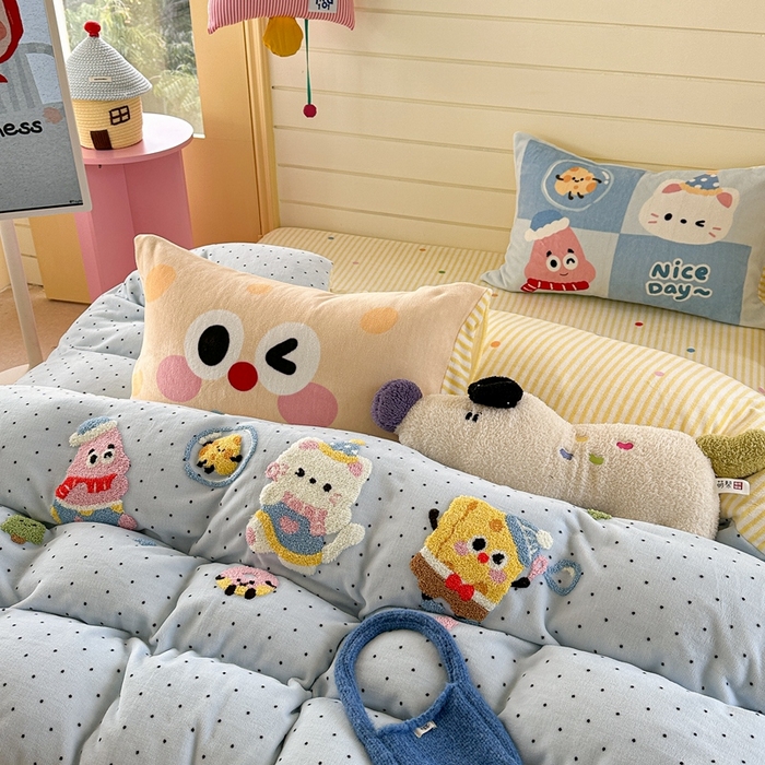 91家纺网 家纺一手货源 找家纺 眠屿家纺 2025新款加厚牛奶绒毛巾绣四件套 玩泡泡