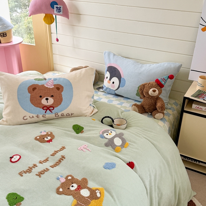 91家纺网 家纺一手货源 找家纺 （总）眠屿家纺 2025新款加厚牛奶绒毛巾绣四件套