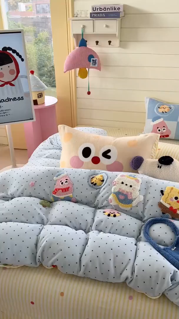 91家纺网 家纺一手货源 找家纺 眠屿家纺 2025新款加厚牛奶绒毛巾绣四件套 玩泡泡