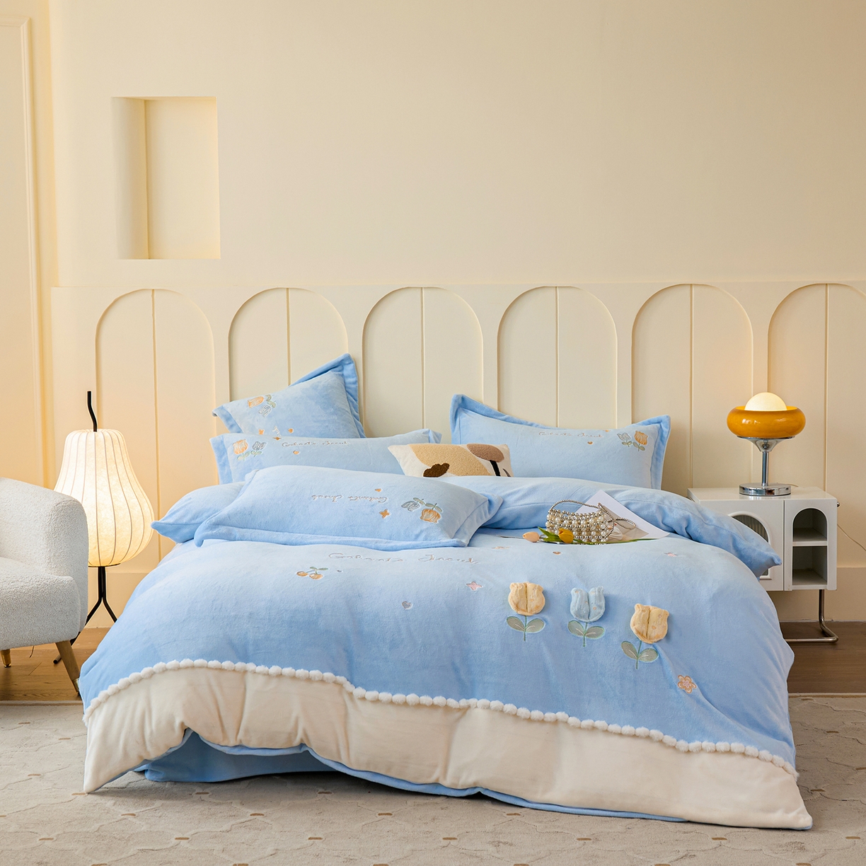 91家纺网 家纺一手货源 找家纺 （总）卡初家居（原微来） 2025新款秋冬亲肤牛奶绒绣花四件套-多喜系列