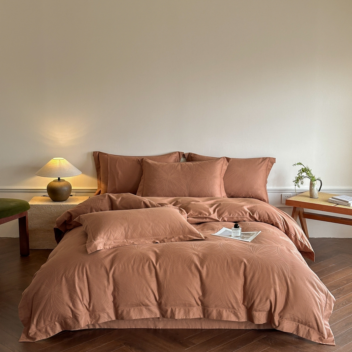 91家纺网 家纺一手货源 找家纺 （总）禾时 2025新款全棉厚织浮雕提花埋绳工艺款四件套