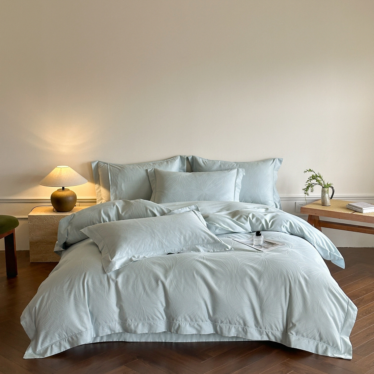 91家纺网 家纺一手货源 找家纺 （总）禾时 2025新款全棉厚织浮雕提花埋绳工艺款四件套