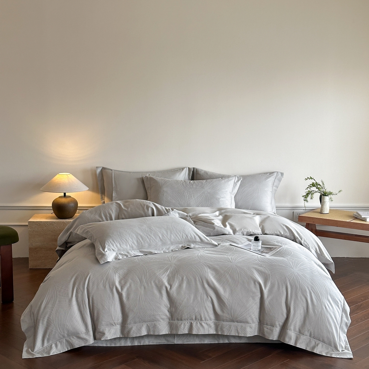 禾时 2025新款全棉厚织浮雕提花埋绳工艺款四件套 烟火星辰（浅灰）