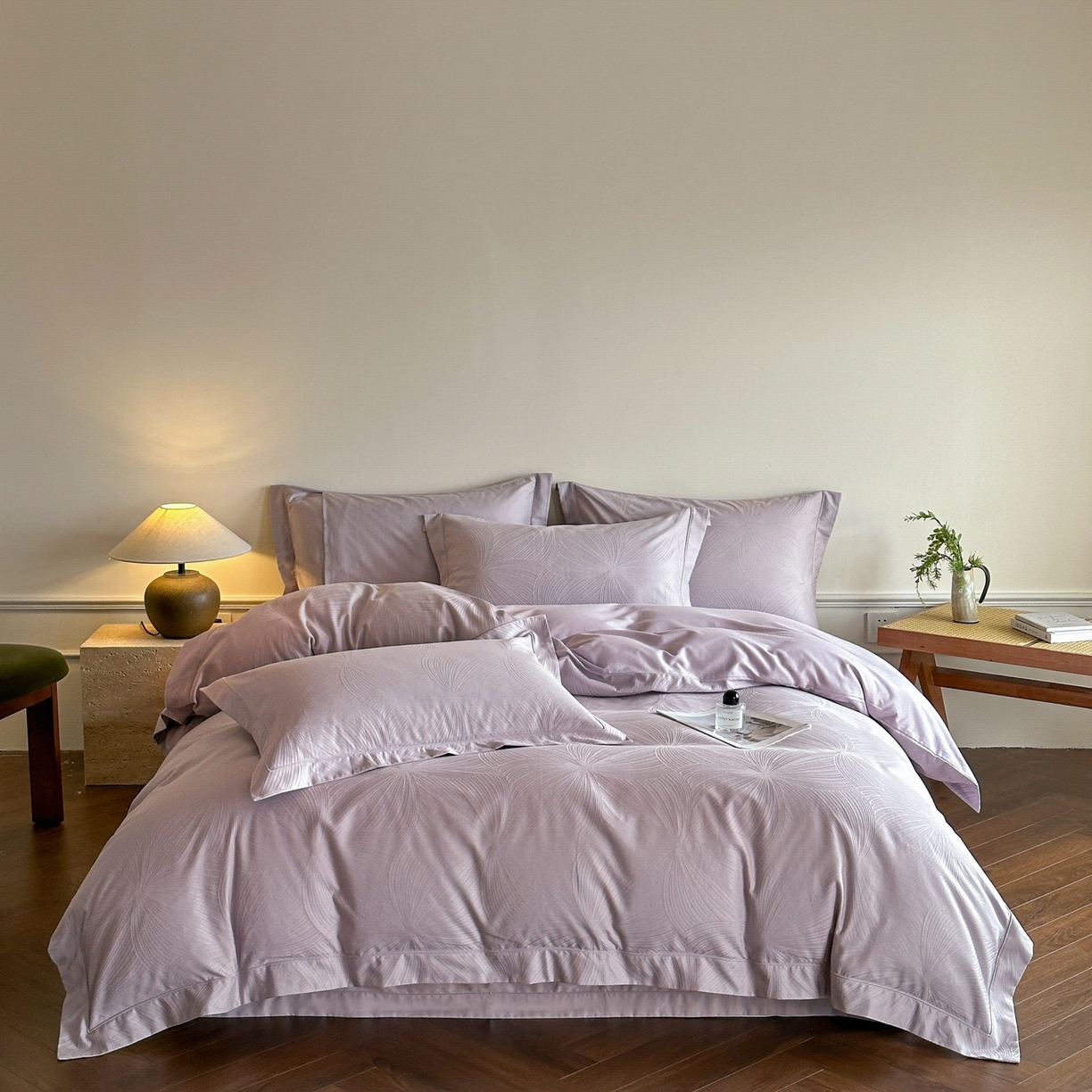 禾时 2025新款全棉厚织浮雕提花埋绳工艺款四件套 烟火星辰（粉）