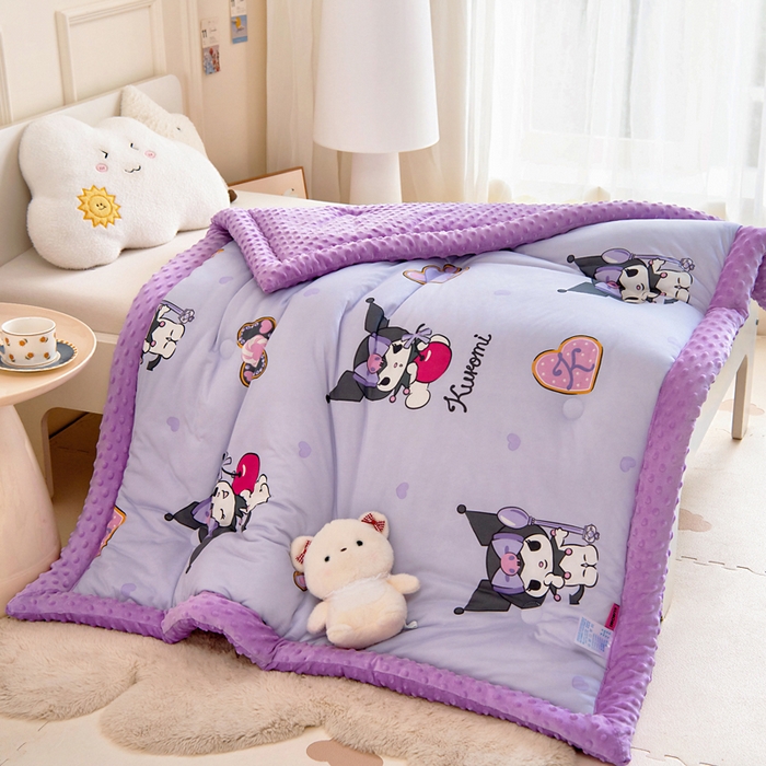 乐秀家纺 2025新款A类三丽鸥针织棉豆豆被 带激光防伪吊牌 苹果库洛米