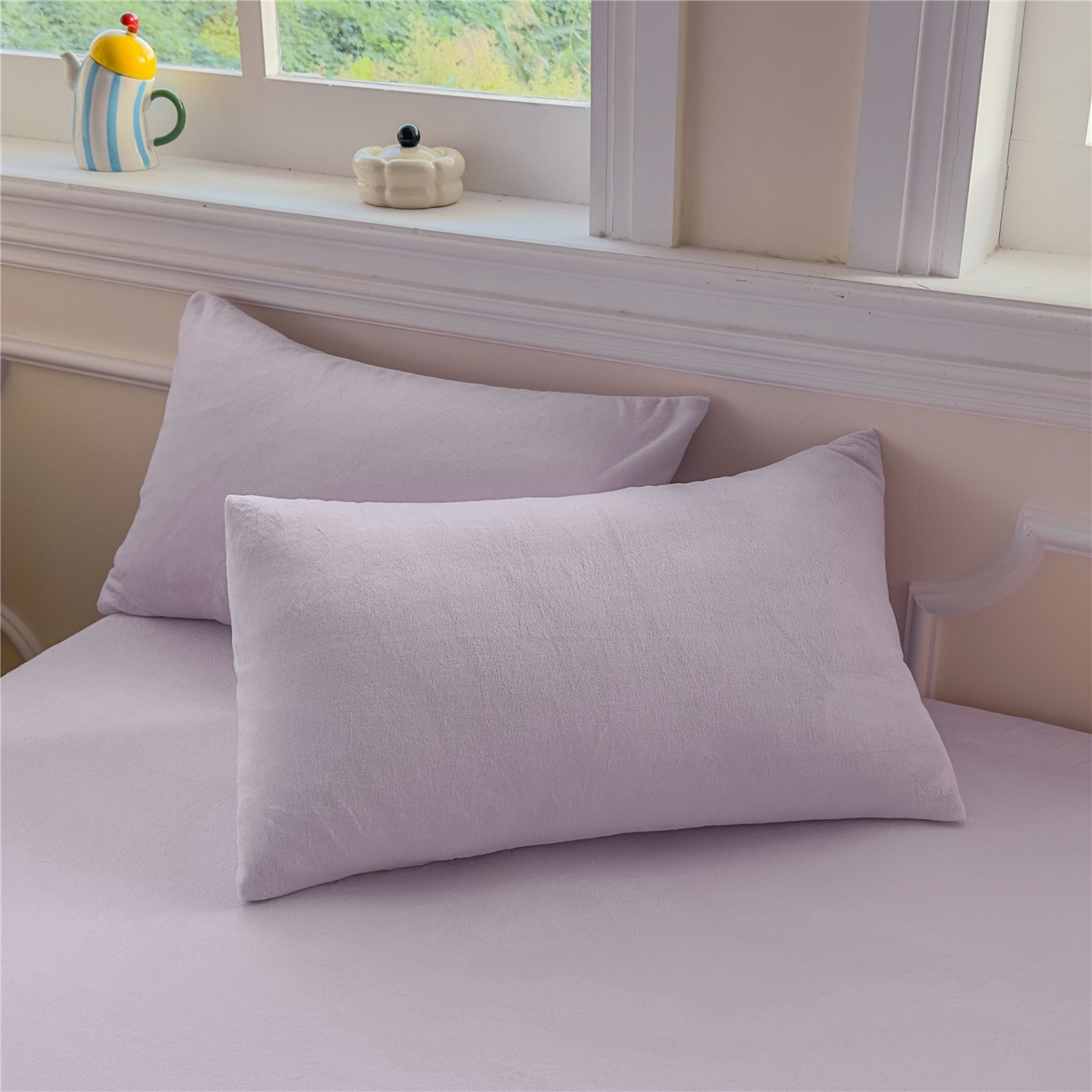 91家纺网 家纺一手货源 找家纺 佳笠家居 2025新款正宗250g全消光牛奶绒床笠 浅紫