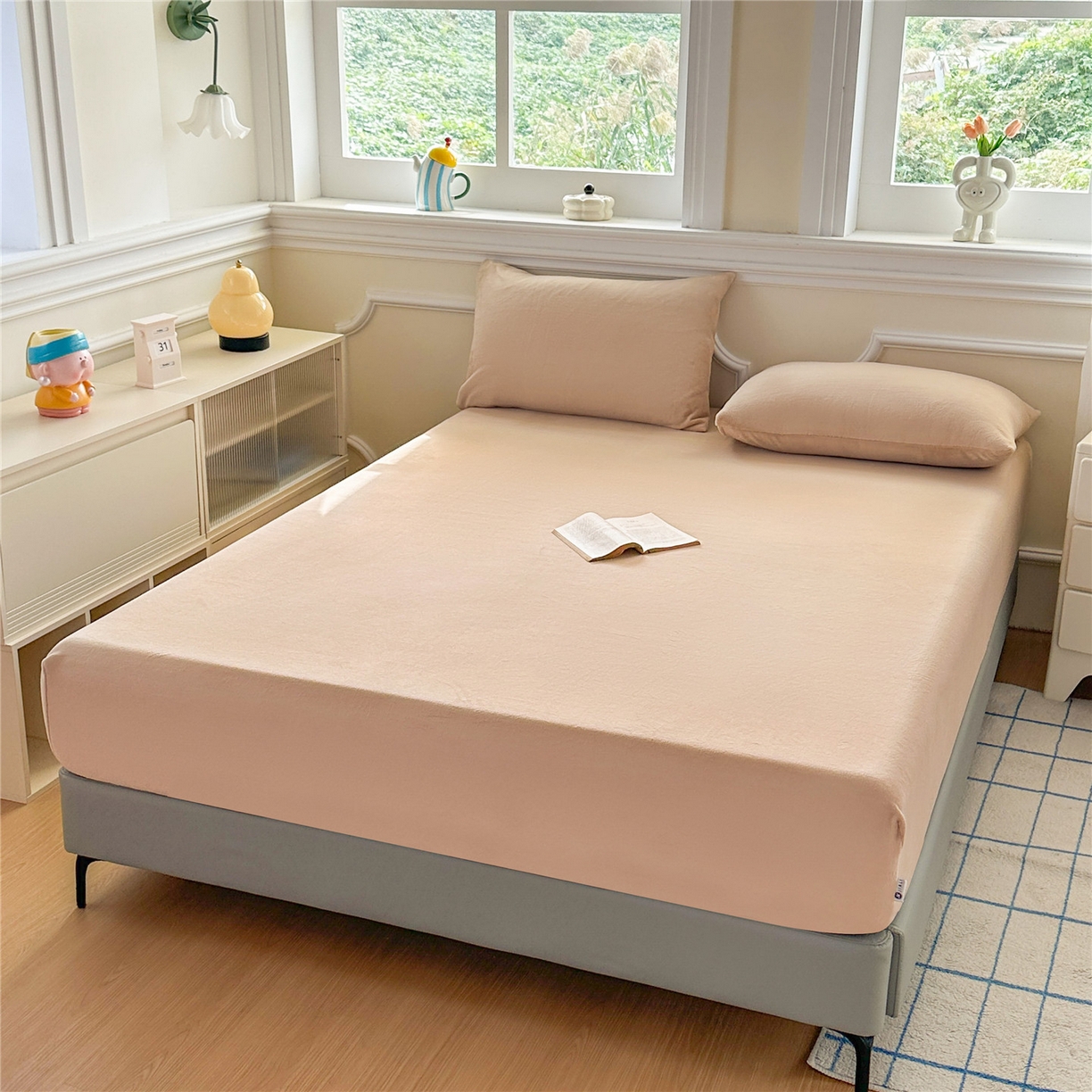 91家纺网 家纺一手货源 找家纺 佳笠家居 2025新款正宗250g全消光牛奶绒床笠 浅驼