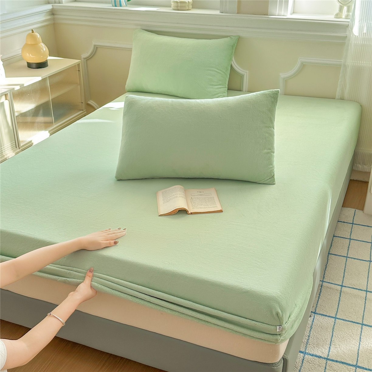 佳笠家居 2025新款正宗250g全消光牛奶绒床笠 果绿