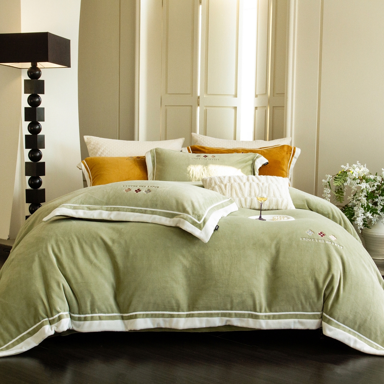 91家纺网 家纺一手货源 找家纺 馨蕊家居 2025新款秋冬轻奢煦暖绒系列-绒知禾 会员-10【券后控价358/378】  绒知禾-灰湖绿