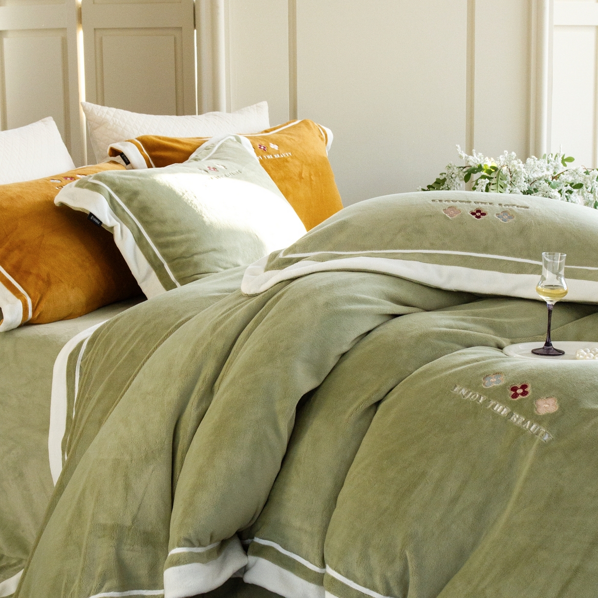 馨蕊家居 2025新款秋冬轻奢煦暖绒系列-绒知禾 会员-10【券后控价358/378】  绒知禾-灰湖绿