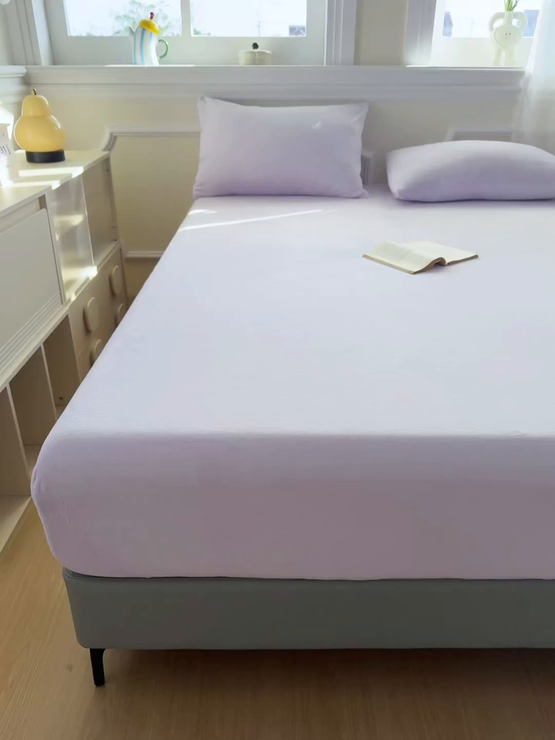 91家纺网 家纺一手货源 找家纺 佳笠家居 2025新款正宗250g全消光牛奶绒床笠 浅紫