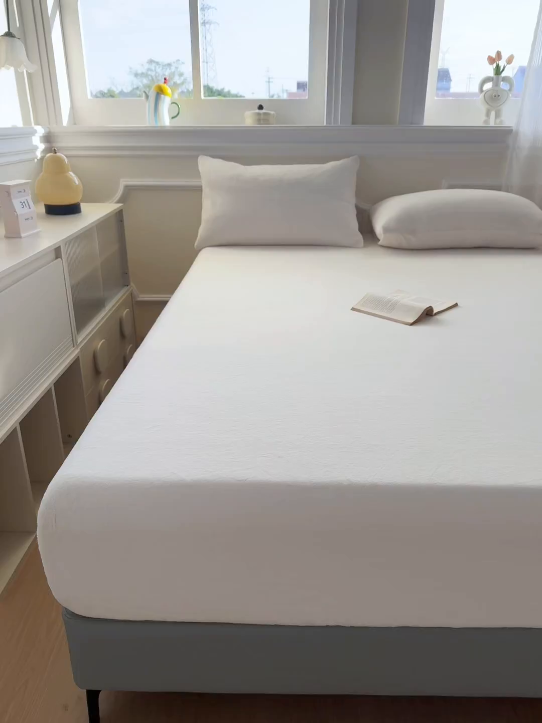 91家纺网 家纺一手货源 找家纺 佳笠家居 2025新款正宗250g全消光牛奶绒床笠 奶昔白