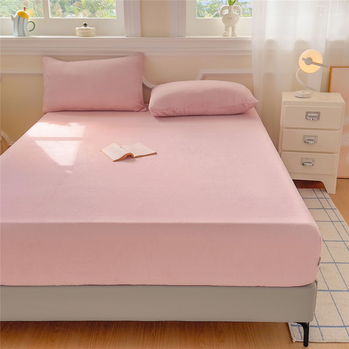 91家纺网 家纺一手货源 找家纺 佳笠家居 2025新款正宗250g全消光牛奶绒床笠 豆沙粉