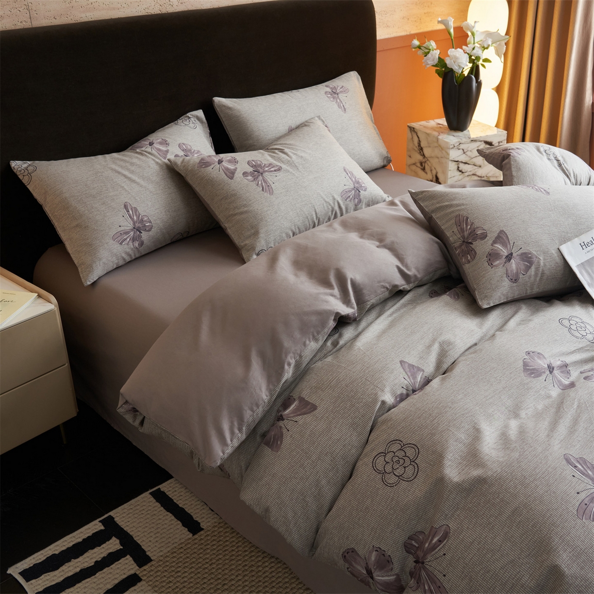 91家纺网 家纺一手货源 找家纺 恒爱家纺2025新款A类全棉印花四件套 蝶恋