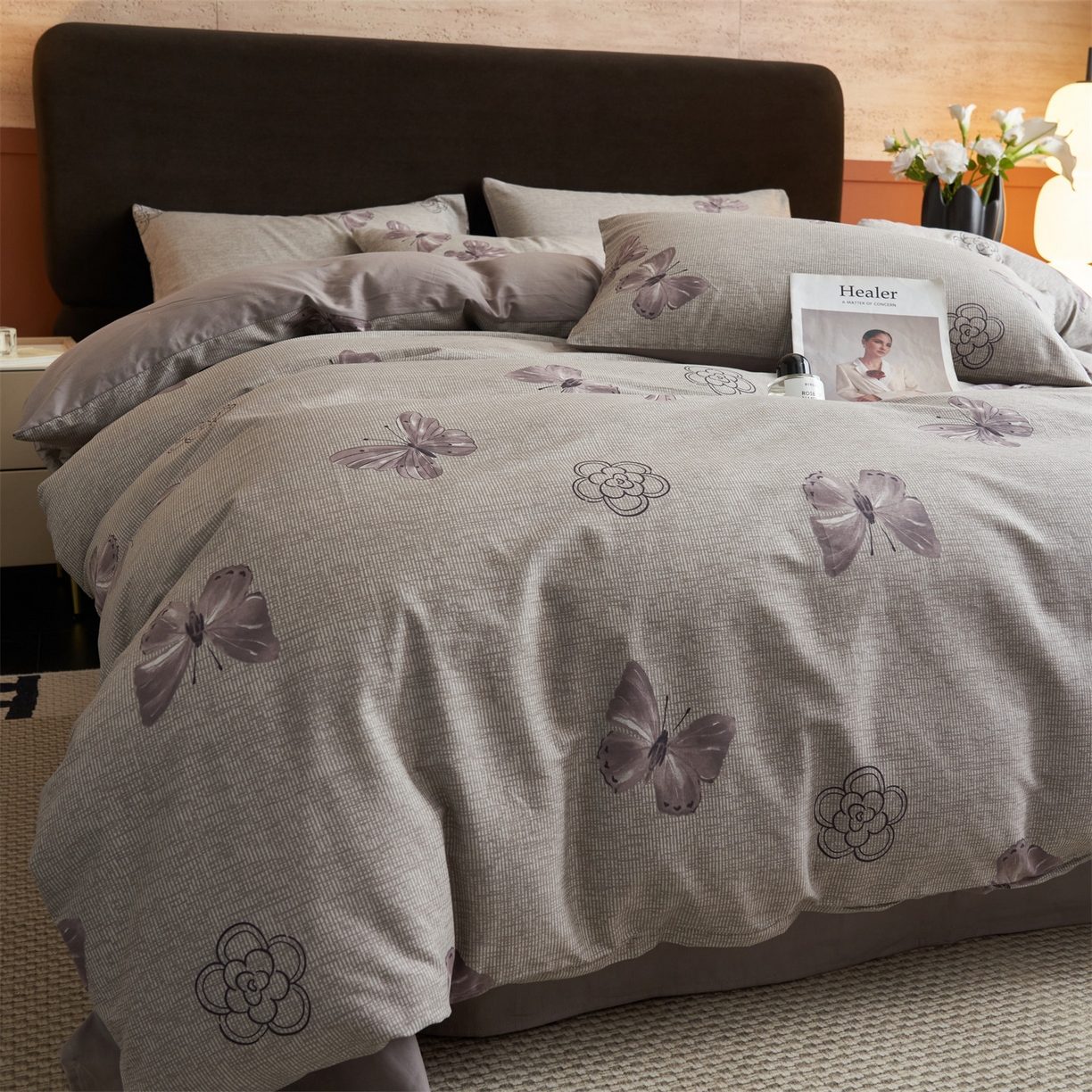 91家纺网 家纺一手货源 找家纺 恒爱家纺2025新款A类全棉印花四件套 蝶恋