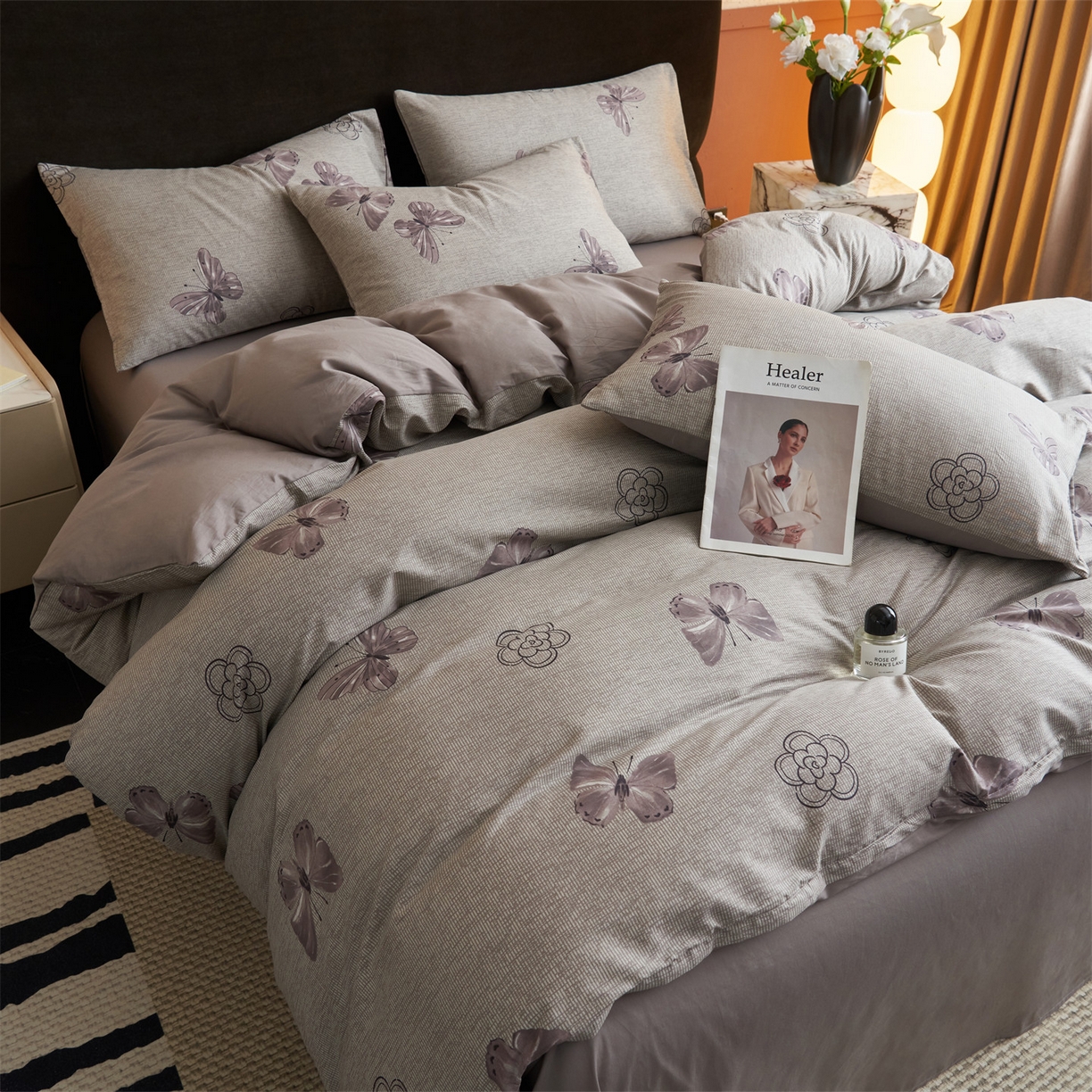 91家纺网 家纺一手货源 找家纺 恒爱家纺2025新款A类全棉印花四件套 蝶恋