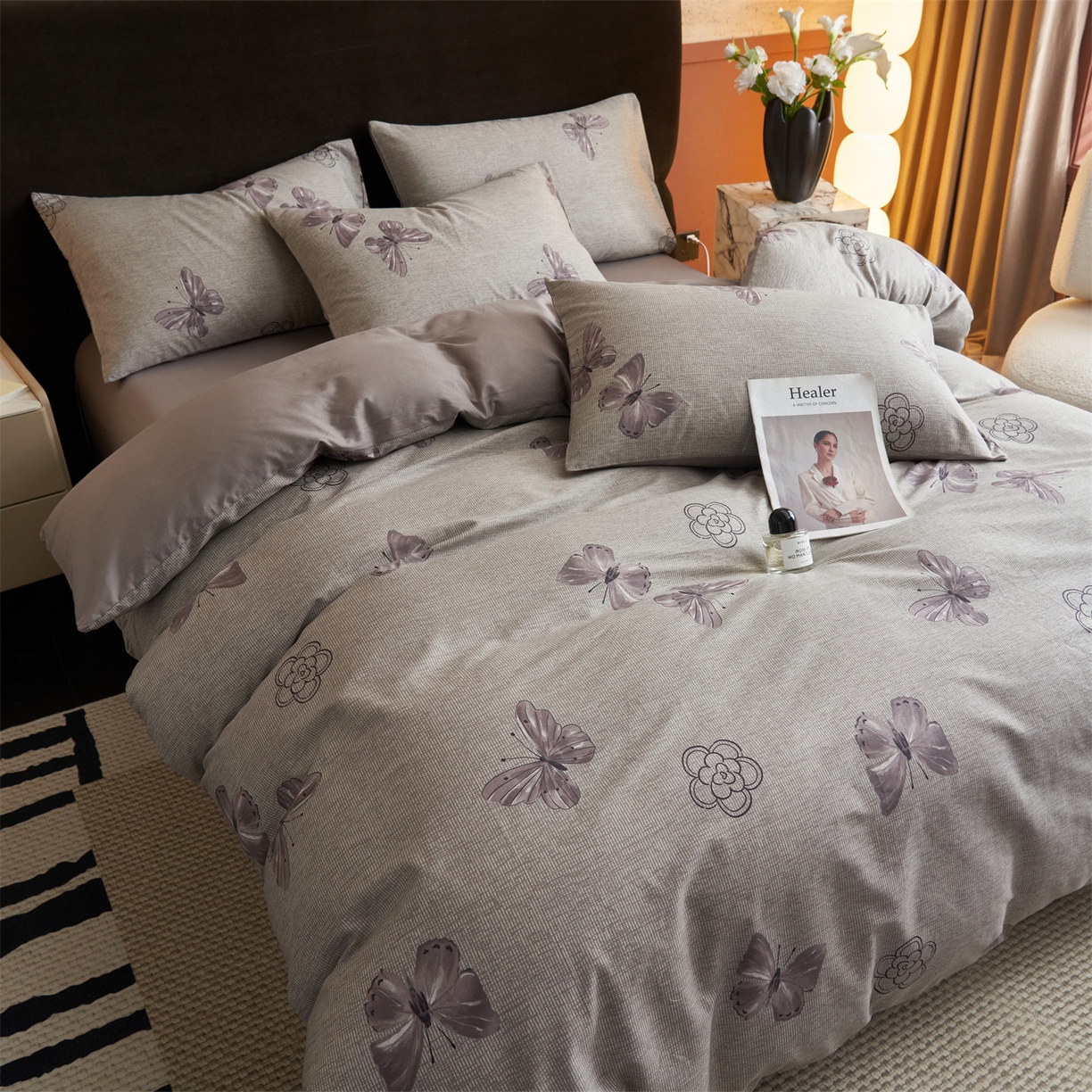 91家纺网 家纺一手货源 找家纺 恒爱家纺2025新款A类全棉印花四件套 蝶恋