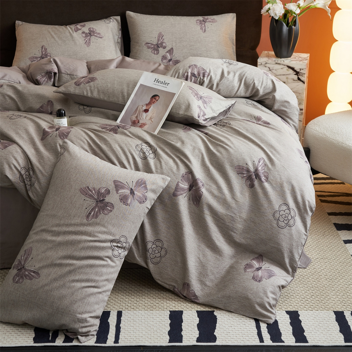 91家纺网 家纺一手货源 找家纺 恒爱家纺2025新款A类全棉印花四件套 蝶恋