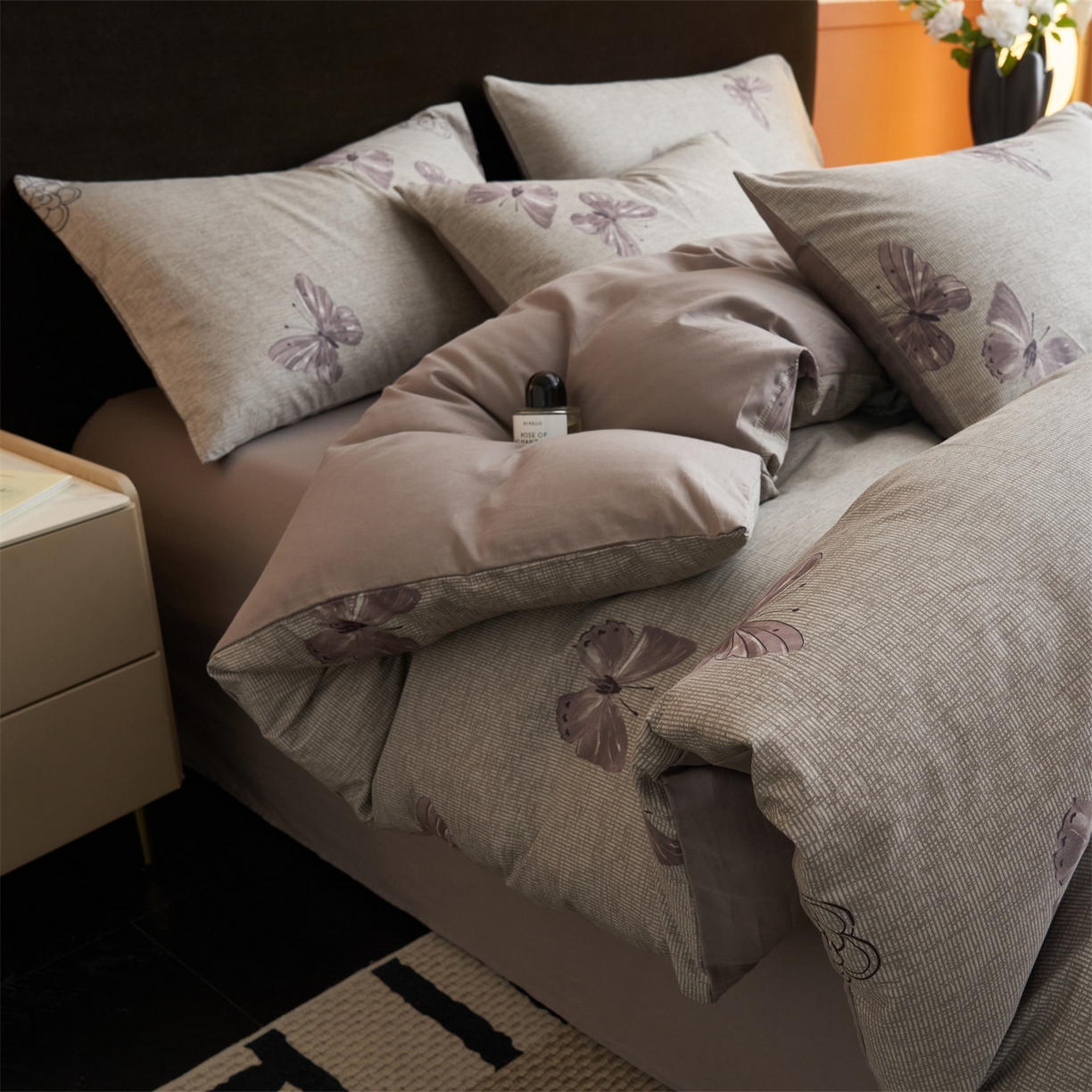 91家纺网 家纺一手货源 找家纺 恒爱家纺2025新款A类全棉印花四件套 蝶恋