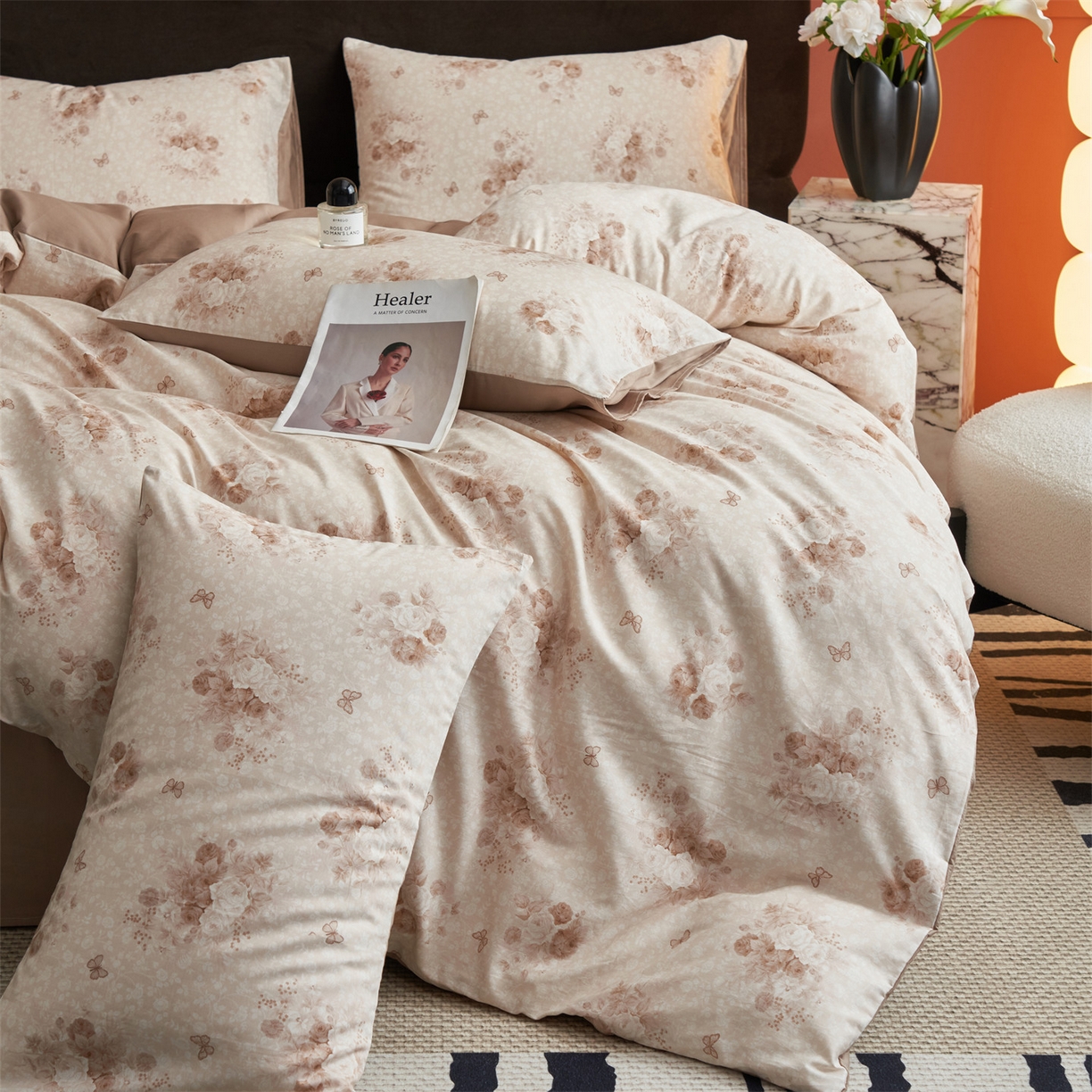 91家纺网 家纺一手货源 找家纺 恒爱家纺2025新款A类全棉印花四件套 风清月白