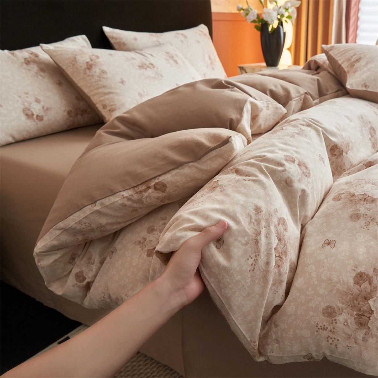 91家纺网 家纺一手货源 找家纺 恒爱家纺2025新款A类全棉印花四件套 风清月白