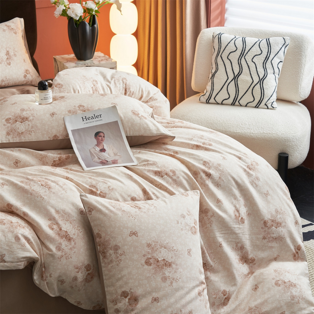 91家纺网 家纺一手货源 找家纺 恒爱家纺2025新款A类全棉印花四件套 风清月白