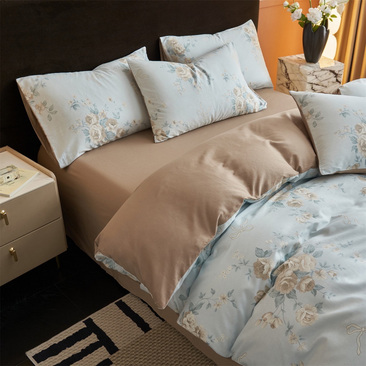 91家纺网 家纺一手货源 找家纺 恒爱家纺2025新款A类全棉印花四件套 蔓枝