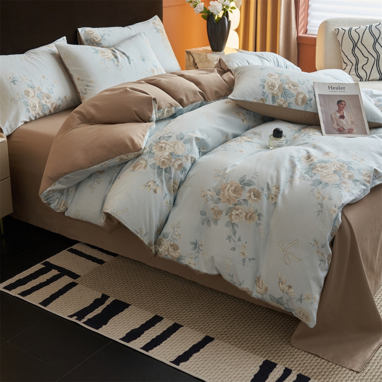 91家纺网 家纺一手货源 找家纺 恒爱家纺2025新款A类全棉印花四件套 蔓枝