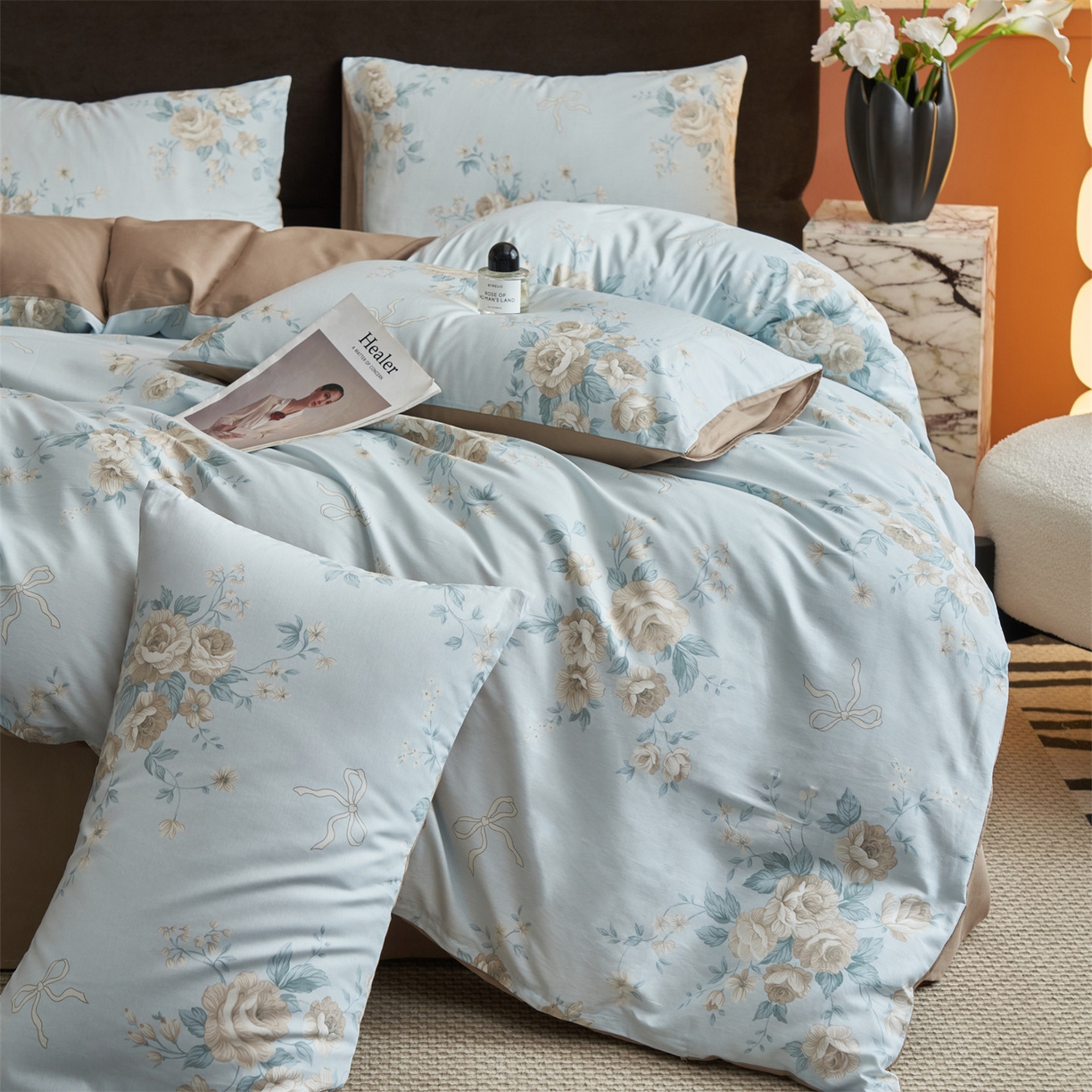 91家纺网 家纺一手货源 找家纺 恒爱家纺2025新款A类全棉印花四件套 蔓枝