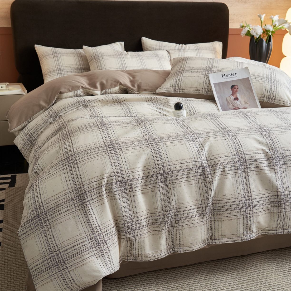 91家纺网 家纺一手货源 找家纺 恒爱家纺2025新款A类全棉印花四件套 暮落灰