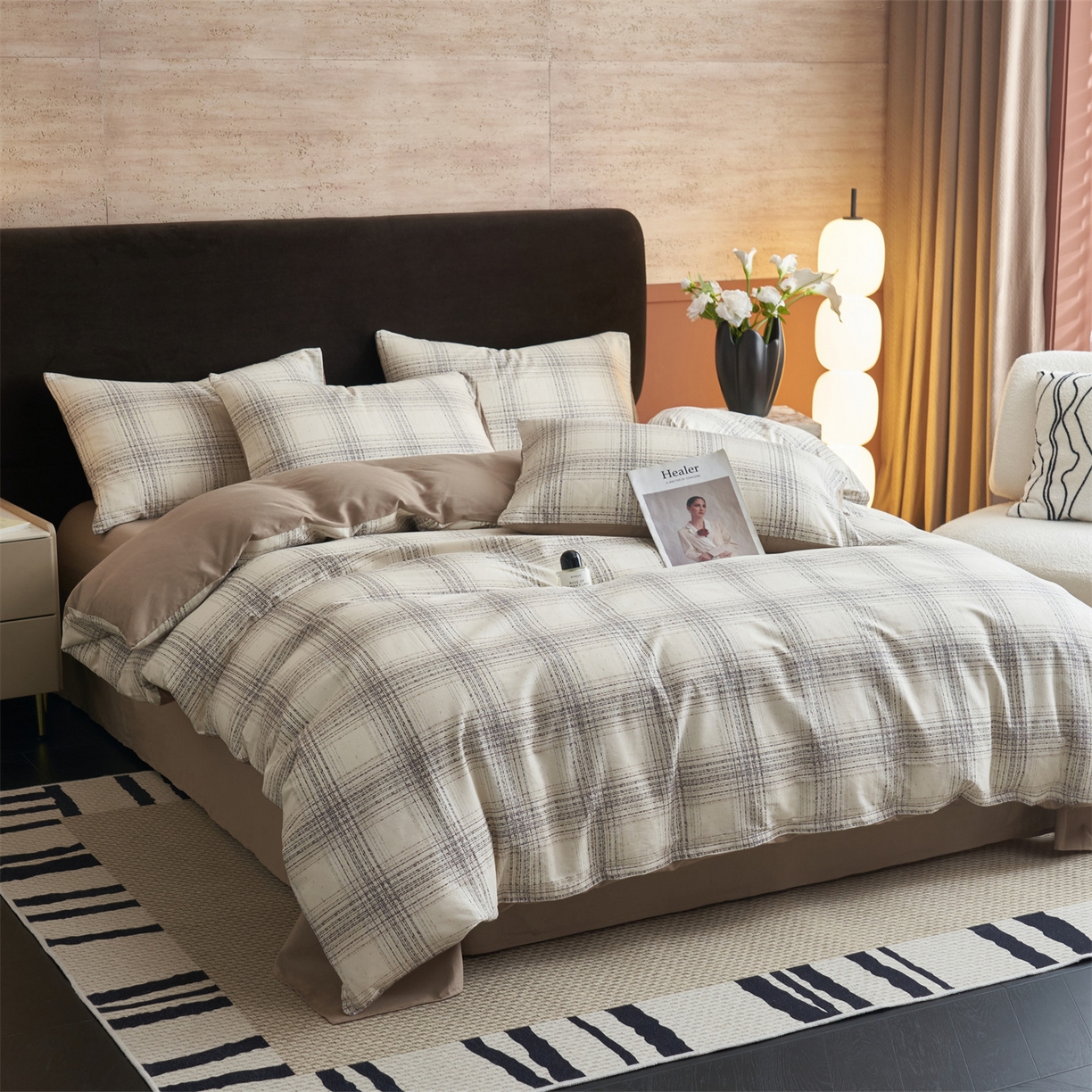 91家纺网 家纺一手货源 找家纺 恒爱家纺2025新款A类全棉印花四件套 暮落灰