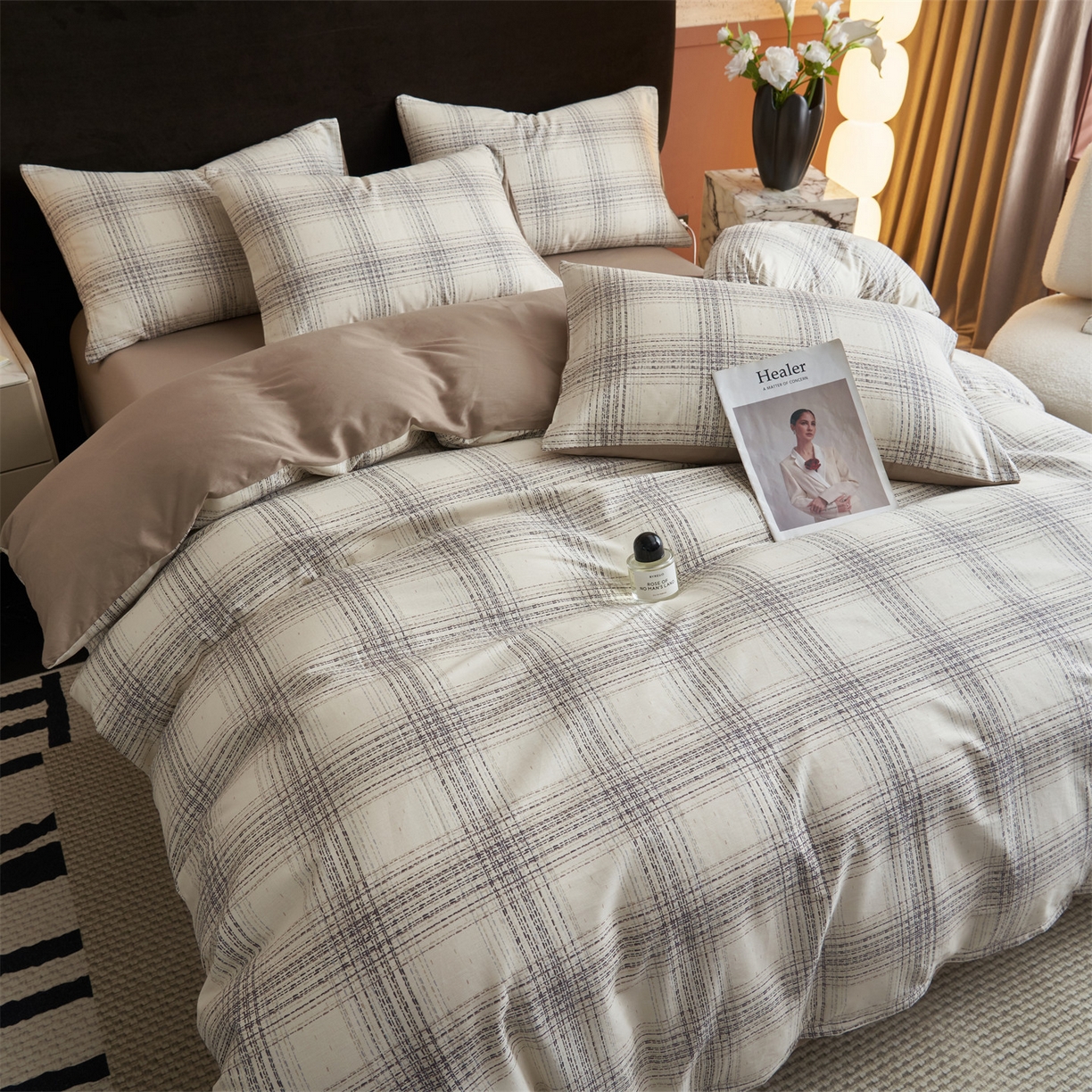 91家纺网 家纺一手货源 找家纺 恒爱家纺2025新款A类全棉印花四件套 暮落灰