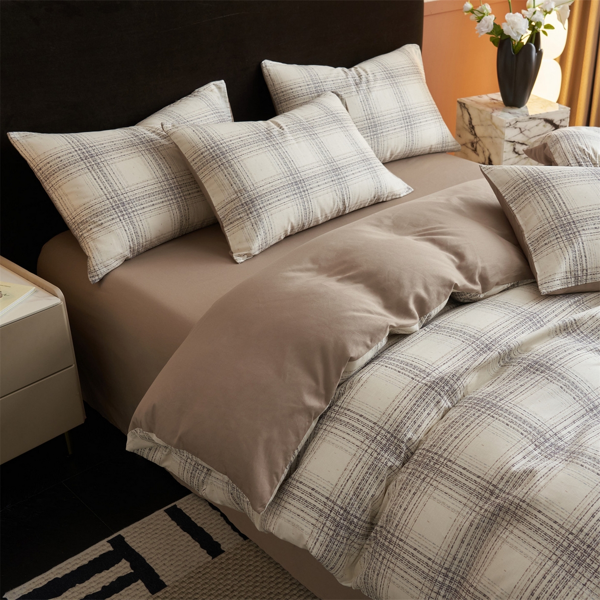 91家纺网 家纺一手货源 找家纺 恒爱家纺2025新款A类全棉印花四件套 暮落灰