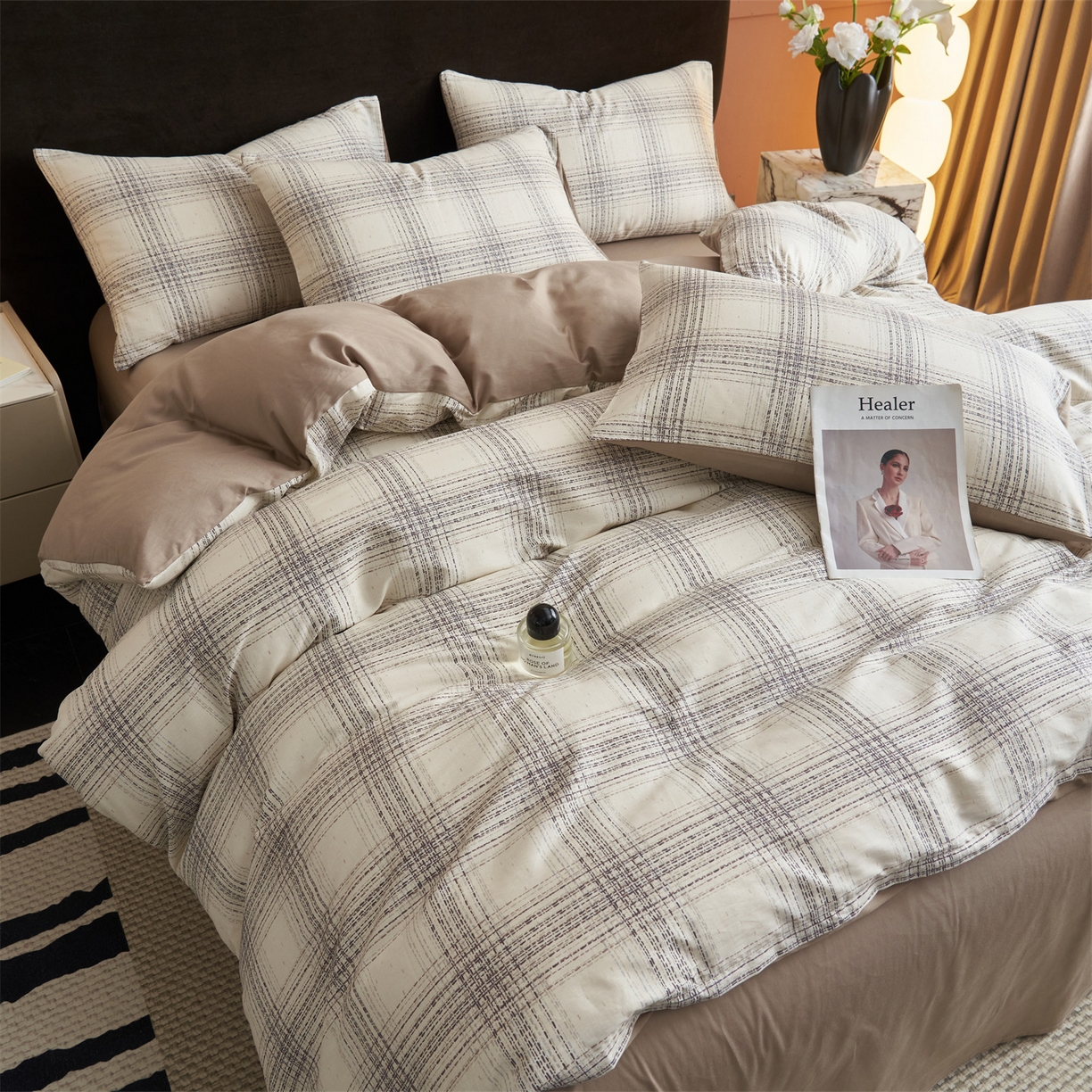 91家纺网 家纺一手货源 找家纺 恒爱家纺2025新款A类全棉印花四件套 暮落灰