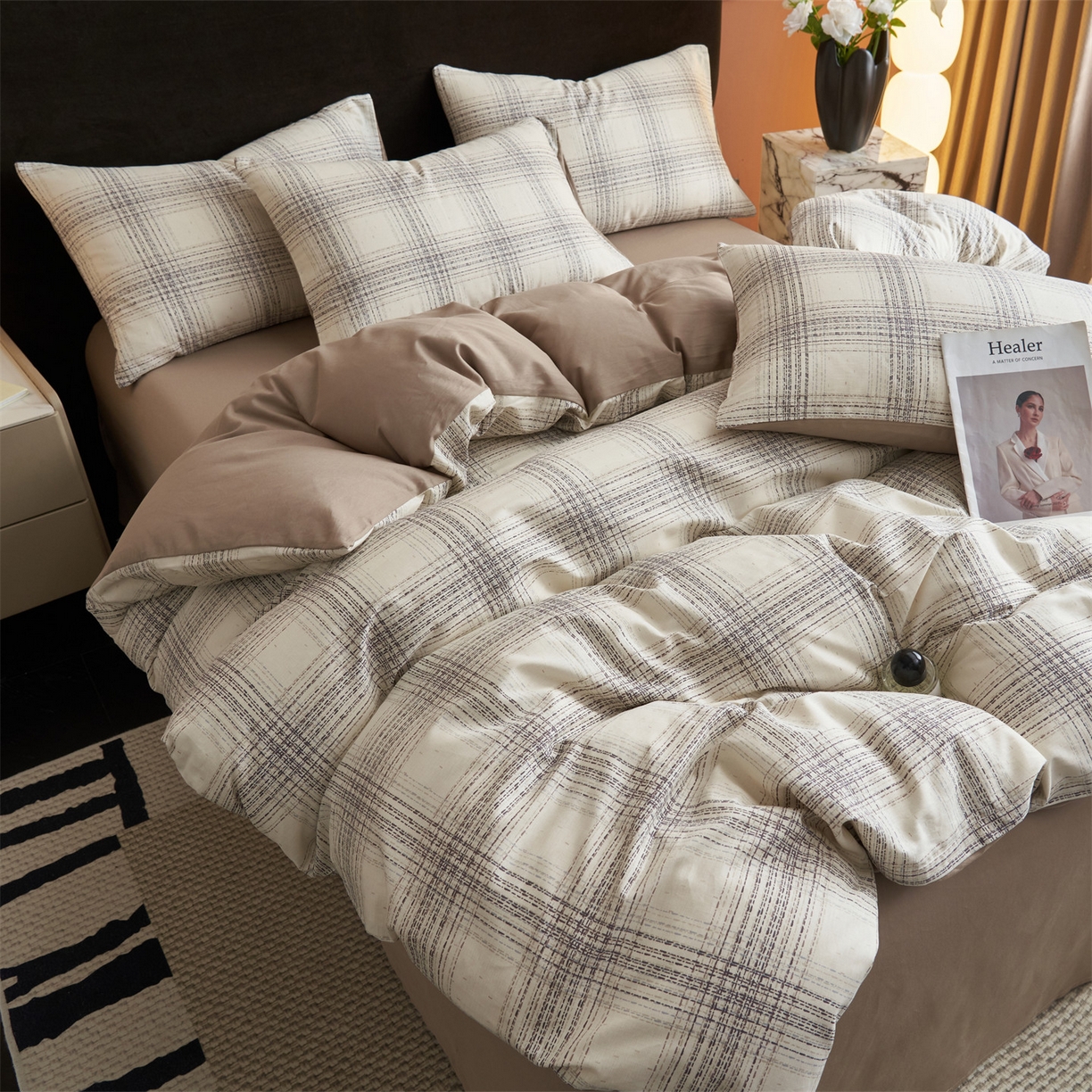 91家纺网 家纺一手货源 找家纺 恒爱家纺2025新款A类全棉印花四件套 暮落灰